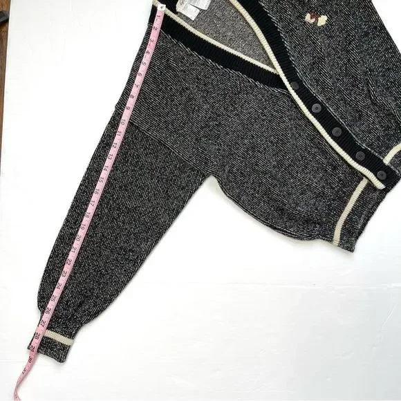 Vintage Sweater Lightning Bolt Patch Black Tan Grandpa Cardigan Size Small - Picture 5 of 12